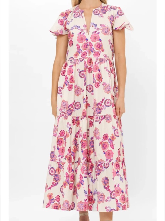 Oliphant Dresses & Skirts - Oliphant Cream Maxi Dress with Pink & Purple Floral Print